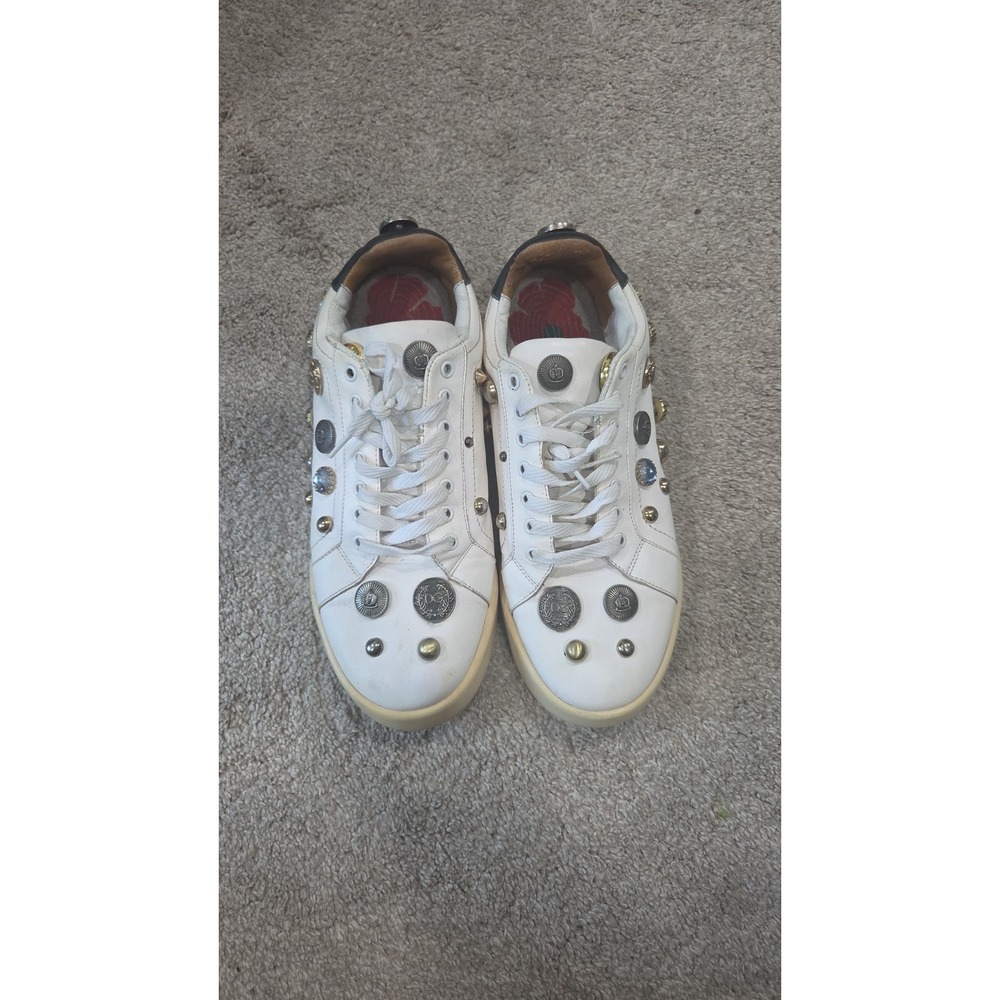 Dolce & Gabbana Portofino White Leather Studded Button Low‎ Top Sneakers Italy
